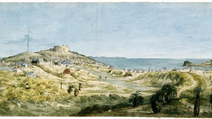Panorama of the Swan River Settlement watercolour drawing by Jane Eliza Currie 1831